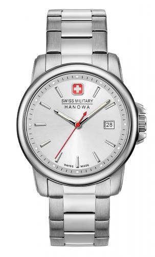 Серебристые швейцарские часы SWISS MILITARY HANOWA 06-5230.7.04.001.30 Recruit II со стальным циферблатом на браслете.