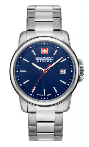 Серебристые швейцарские часы SWISS MILITARY HANOWA 06-5230.7.04.003 Recruit II с синим циферблатом на стальном браслете.