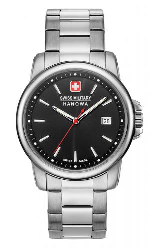 Серебристые швейцарские часы SWISS MILITARY HANOWA 06-5230.7.04.007 Recruit II с черным циферблатом на стальном браслете.