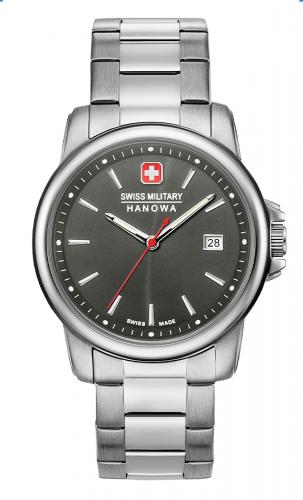 Серебристые швейцарские часы SWISS MILITARY HANOWA 06-5230.7.04.009 Recruit II с серым циферблатом на стальном браслете.