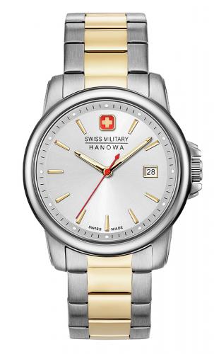 Биколорные IP gold швейцарские часы SWISS MILITARY HANOWA 06-5230.7.55.001 Recruit II серебристые с датой на браслете.