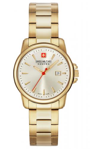 Позолоченные женские швейцарские часы SWISS MILITARY HANOWA 06-7230.7.02.002 Recruit Lady II IP gold с датой на браслете.