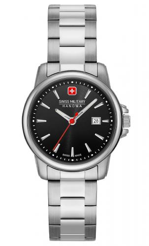 Классические женские швейцарские часы SWISS MILITARY HANOWA 06-7230.7.04.007 Recruit Lady II черные с датой на браслете.