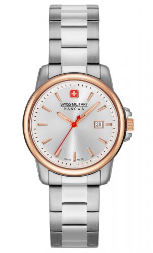 Биколорные женские швейцарские часы SWISS MILITARY HANOWA 06-7230.7.12.001 Recruit Lady II rose gold с датой на браслете.