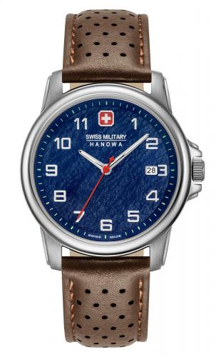 Швейцарские часы SWISS MILITARY HANOWA 06-4231.7.04.003 Rock с синим циферблатом на перфорированном кожаном ремешке.