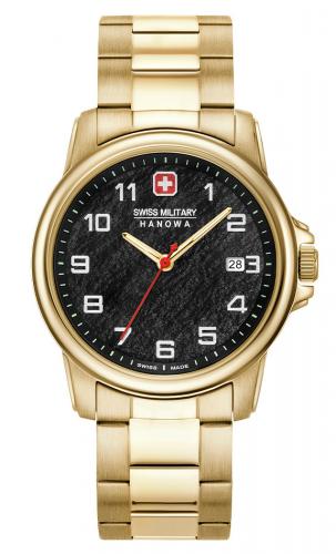 Позолоченные IP gold швейцарские часы SWISS MILITARY HANOWA 06-5231.7.02.007 Rock черный циферблат, желтый браслет.