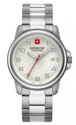 Серебристые швейцарские часы SWISS MILITARY HANOWA 06-5231.7.04.001.10 Rock серый циферблат с фактурой камня, браслет.