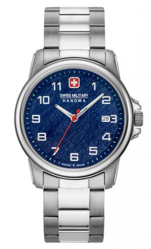 Серебристые швейцарские часы SWISS MILITARY HANOWA 06-5231.7.04.003 Rock синий циферблат с фактурой камня, браслет.