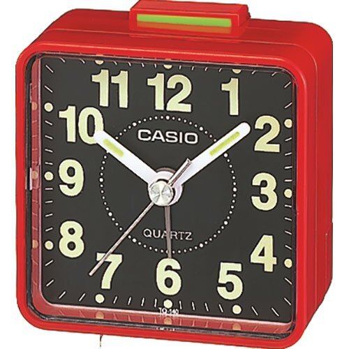 Настольный стрелочный будильник CASIO TQ-140-4EF черно-красный, арабские цифры, светонакопители Neobrite, пластиковый.
