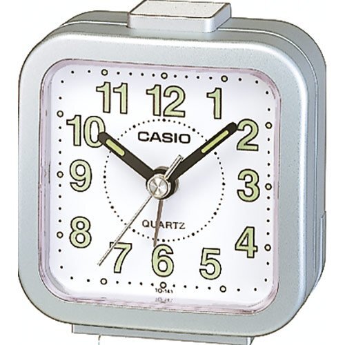 Настольный стрелочный будильник CASIO TQ-141-8EF серый с арабскими цифрами, светонакопители Neobrite, пластиковый.