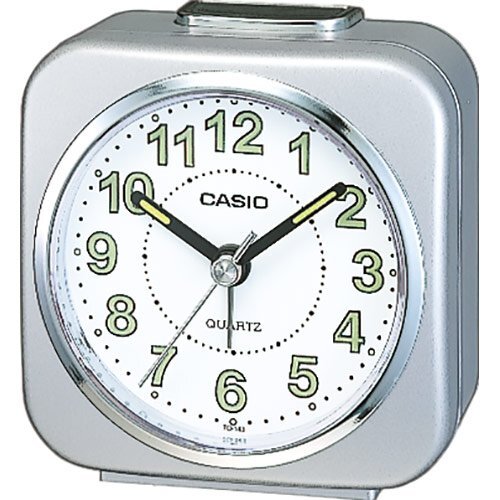 Настольный стрелочный будильник CASIO TQ-143S-8EF серый с подсветкой, арабские цифры, светонакопители, пластиковый.