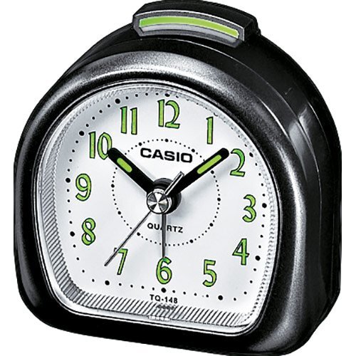 Настольный стрелочный будильник CASIO TQ-148-1EF черный с арабскими цифрами, светонакопители Neobrite, пластиковый.