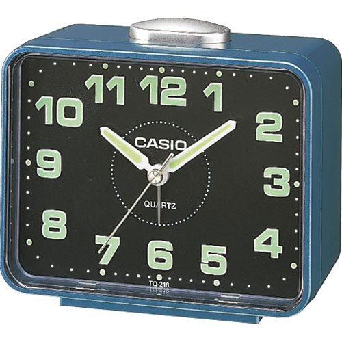 Настольный стрелочный будильник CASIO TQ-218-2EF черно-синий с арабскими цифрами, светонакопители, snooze, пластиковый.