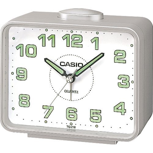 Настольный стрелочный будильник CASIO TQ-218-8EF серый с арабскими цифрами, повтор сигнала, светонакопители, пластиковый.