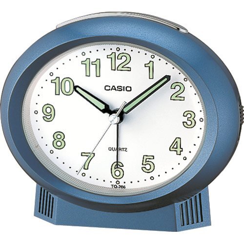 Настольный стрелочный будильник CASIO TQ-266-2EF синий с подсветкой, арабские цифры, светонакопители, пластиковый.