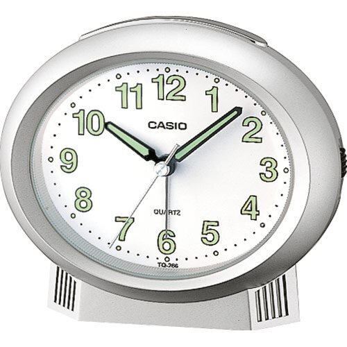 Настольный стрелочный будильник CASIO TQ-266-8EF серый с подсветкой, арабские цифры, светонакопители, пластиковый.