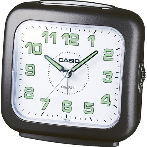Настольный стрелочный будильник CASIO TQ-359-1EF черный с подсветкой, арабские цифры, Neobrite, snooze, звук колокольчика.