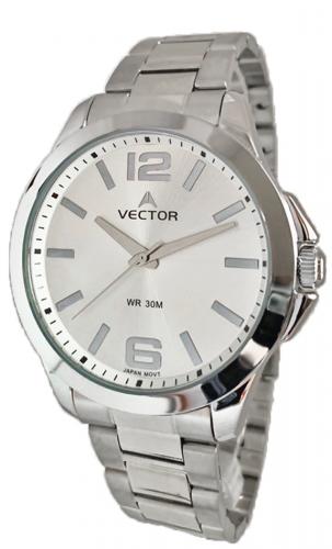Классические мужские аналоговые часы VECTOR V8-001413 silver серебристые на стальном браслете, арабские цифры, wr30m.