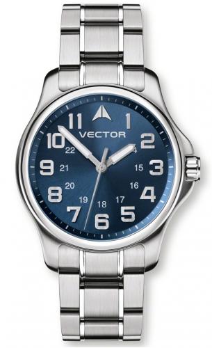 Мужские милитари часы VECTOR V8-017412 blue синие с крупными арабскими цифрами на стальном браслете, Neobrite, wr30m.