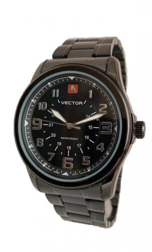 Черные мужские милитари часы VECTOR V8-018452 black с крупными арабскими цифрами на стальном браслете, Neobrite.