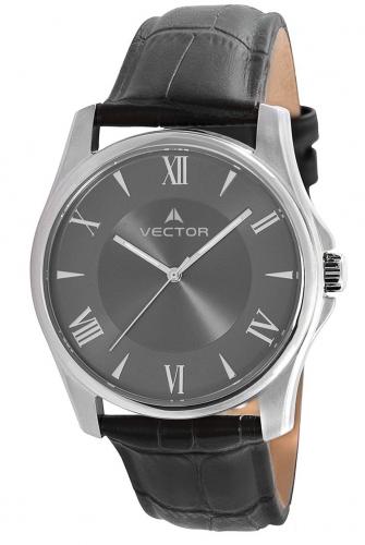 Классические мужские аналоговые часы VECTOR V8-072516 black черные с римскими цифрами, на кожаном ремне, wr30m.