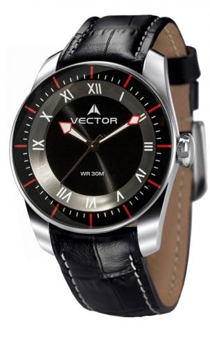 Спортивные мужские часы VECTOR V8-0845151 black черные с римскими цифрами на кожаном ремешке, светонакопители.