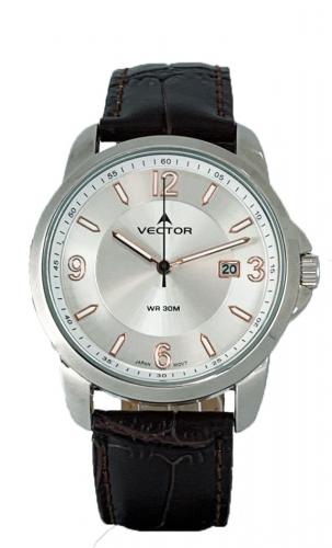 Мужские часы в стиле кэжуал VECTOR VC8-011517 steel с позолоченными индексами и стрелками на серебристом циферблате.