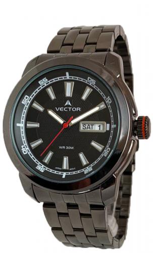 Спортивные мужские часы VECTOR VC8-046453 black черные с датой и днем недели, браслет из нержавеющей стали, Neobrite.