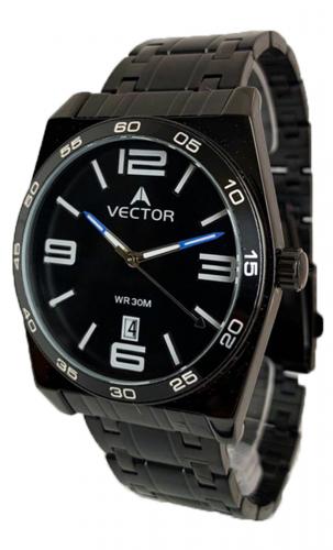 Прямоугольные спортивные мужские часы VECTOR VC8-075453 black черные с датой и большими цифрами на стальном браслете.