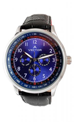 Спортивные мужские часы VECTOR VH8-016517 blue с датой и днем недели на синем циферблате, тахиметр, на черном ремешке.