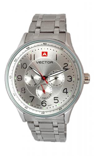 Мужские кэжуал часы VECTOR VH8-018412 steel серебристые с тремя циферблатами и арабскими цифрами, на стальном браслете.