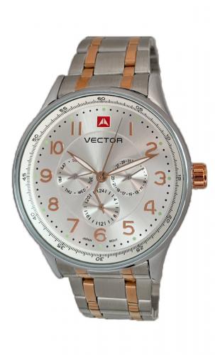 Биколорные rose gold мужские часы VECTOR VH8-018462 steel с тремя циферблатами и арабскими цифрами, на стальном браслете.