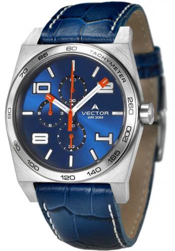 Прямоугольные спортивные мужские часы VECTOR VH8-023513 blue с синим циферблатом и кожаным ремешком, Neobrite.