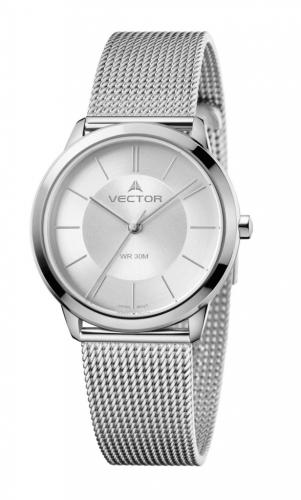 Женские наручные часы VECTOR V9-0094136 steel серые на стальном браслете миланское плетение, водонепроницаемые.