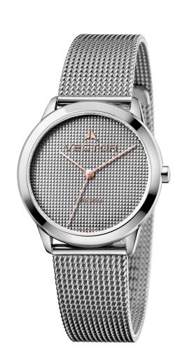 Модные женские часы VECTOR V9-011411 gray с пиксельным серым циферблатом на браслете миланское плетение, wr 30m.