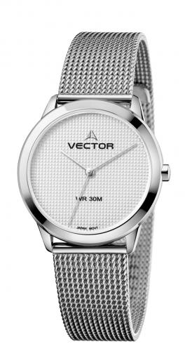Женские модные часы VECTOR V9-011411 steel с пиксельным белым циферблатом на браслете миланское плетение, wr 30m.