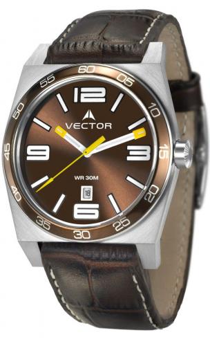 Прямоугольные спортивные мужские часы VECTOR VC8-075533 brown коричневые с датой и большими цифрами на ремешке.