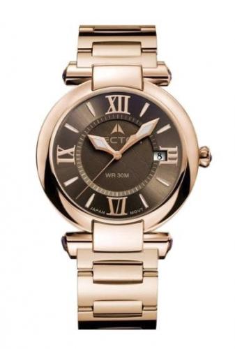 Позолоченные Rose Gold женские ретро часы VECTOR VC9-002485 brown с коричневым циферблатом на стальном браслете.