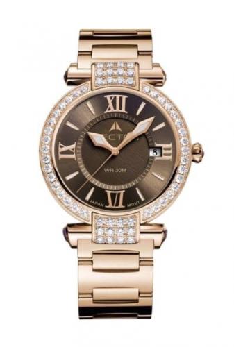 Позолоченные Rose Gold женские ретро часы VECTOR VC9-002485QA brown с коричневым циферблатом на браслете, с кристаллами.
