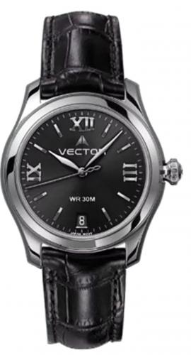 Женские фэшн часы VECTOR VC9-0055135 black черные с римскими цифрами на кожаном ремешке, водонепроницаемые.