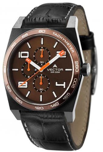 Прямоугольные спортивные мужские часы VECTOR VH8-023523 brown с коричневым циферблатом на черном ремешке, Neobrite.