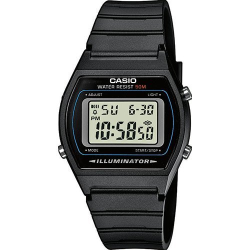 Пластиковые электронные часы CASIO W-202-1AVEF черные на ремешке, с таймером и секундомером, подсветка Illuminator, wr50m.