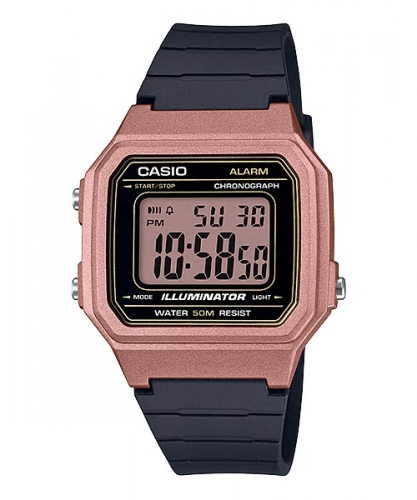 Прямоугольные винтажные электронные часы CASIO W-217HM-5AVEF на полимере, черно-коричневые с секундомером, wr50m.