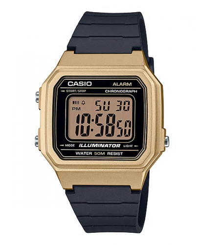 Прямоугольные винтажные электронные часы CASIO W-217HM-9AVEF на полимере, черно-желтые с секундомером, wr50m.