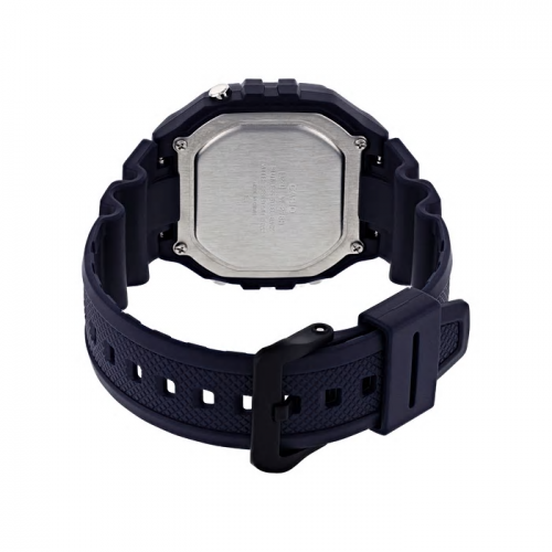Застежка синего полимерного ремешка часов CASIO W-218H-2AVEF выполнена из пластика с надежной фиксацией.