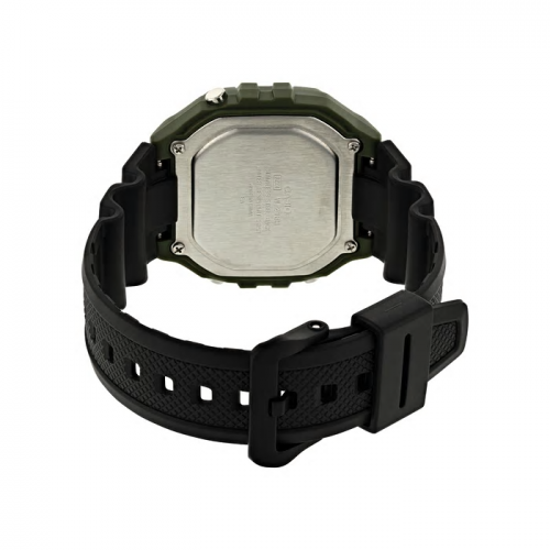 Застежка черного полимерного ремешка часов CASIO W-218H-3AVEF выполнена из пластика с надежной фиксацией.