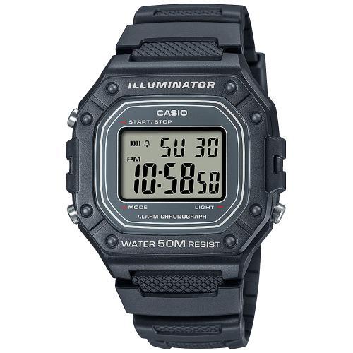 Спортивные квадратные электронные часы CASIO W-218H-8AVEF серые с секундомером и календарем, Illuminator, детские, wr50m.