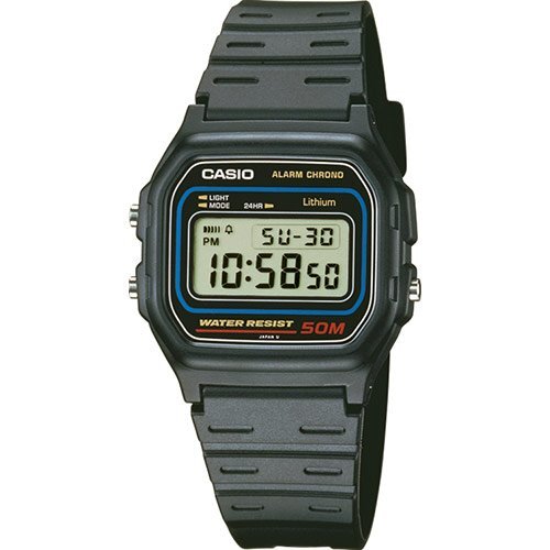 Прямоугольные пластиковые олдскульные часы CASIO W-59-1VQES черные с датой и секундомером, электронные, Illuminator.
