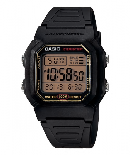 Пластиковые квадратные электронные часы CASIO W-800HG-9AVES черные, 10-летняя батарейка, секундомер, подсветка, wr100m.