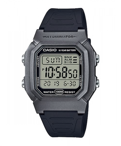 Пластиковые квадратные электронные часы CASIO W-800HM-7AVEF черно-серые, 10 лет батарейка, секундомер, подсветка, wr100m.